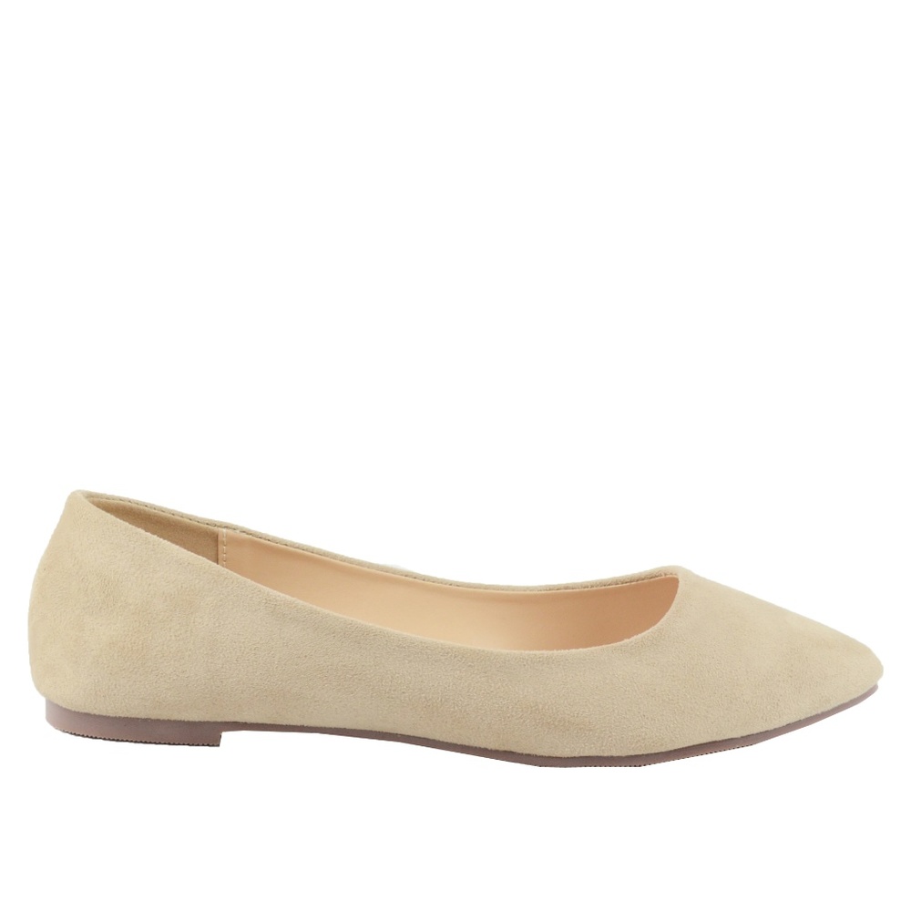 Women's Nude Suede Pointy Toe Flat Ballet